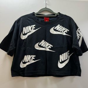 Nike Black & White Logo Print Crop Top